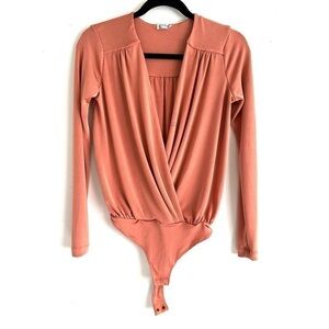 Free People Long Sleeve Surplice Bodysuit size S